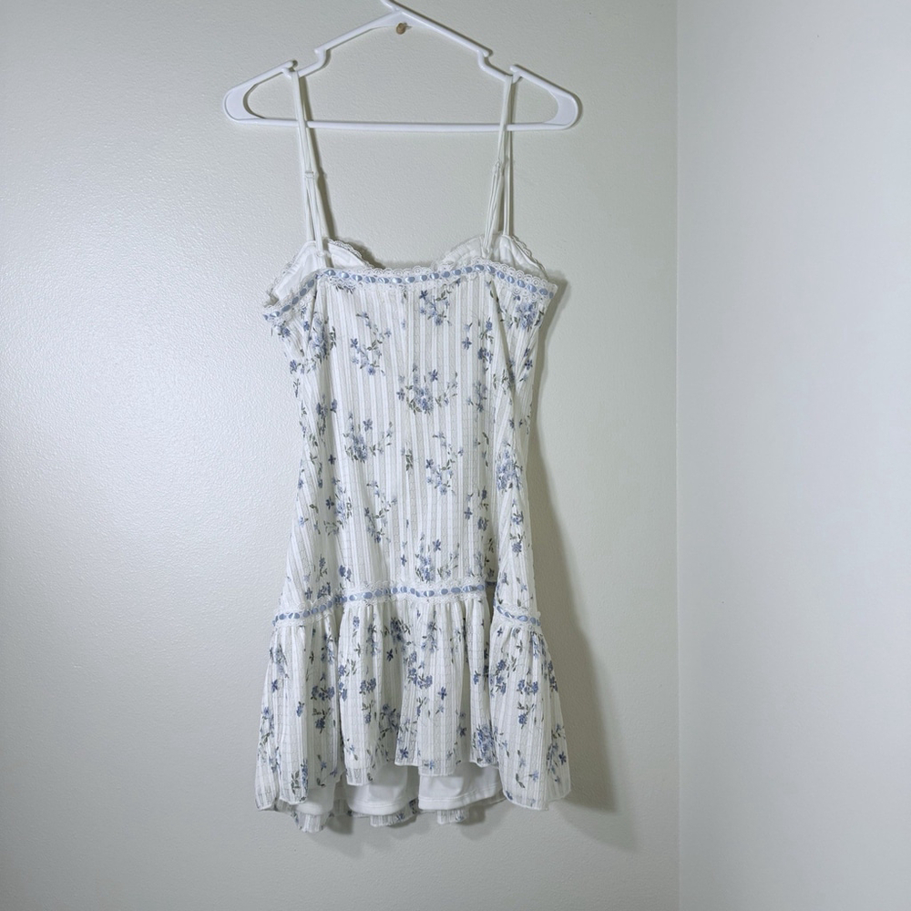 Jessica Simpson white blue floral lace dress Size L - Picture 4 of 5